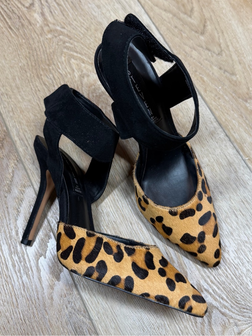 Steven by Steve Madden P-EVOLVE Leopard Calf Hair Ankle Wrap Pumps 6.5